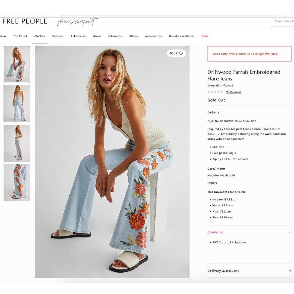 Free People x Driftwood Farrah Embroidered Flare Jeans Sz 24 - Picture 13 of 15